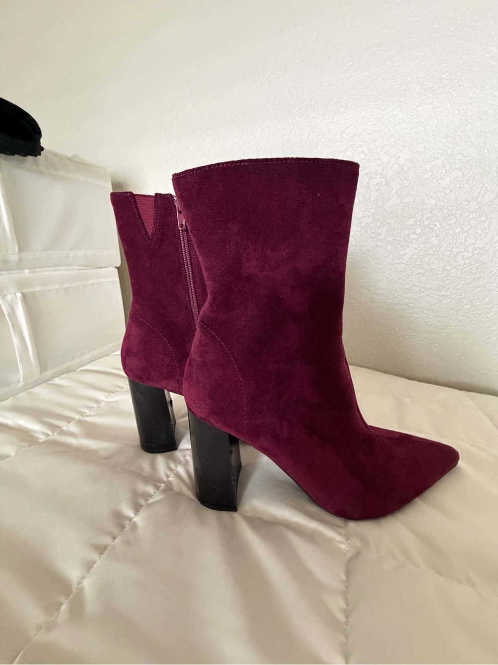 Jeffrey Campbell Siren Burgundy Suede Pointed-Toe Ankle Boots